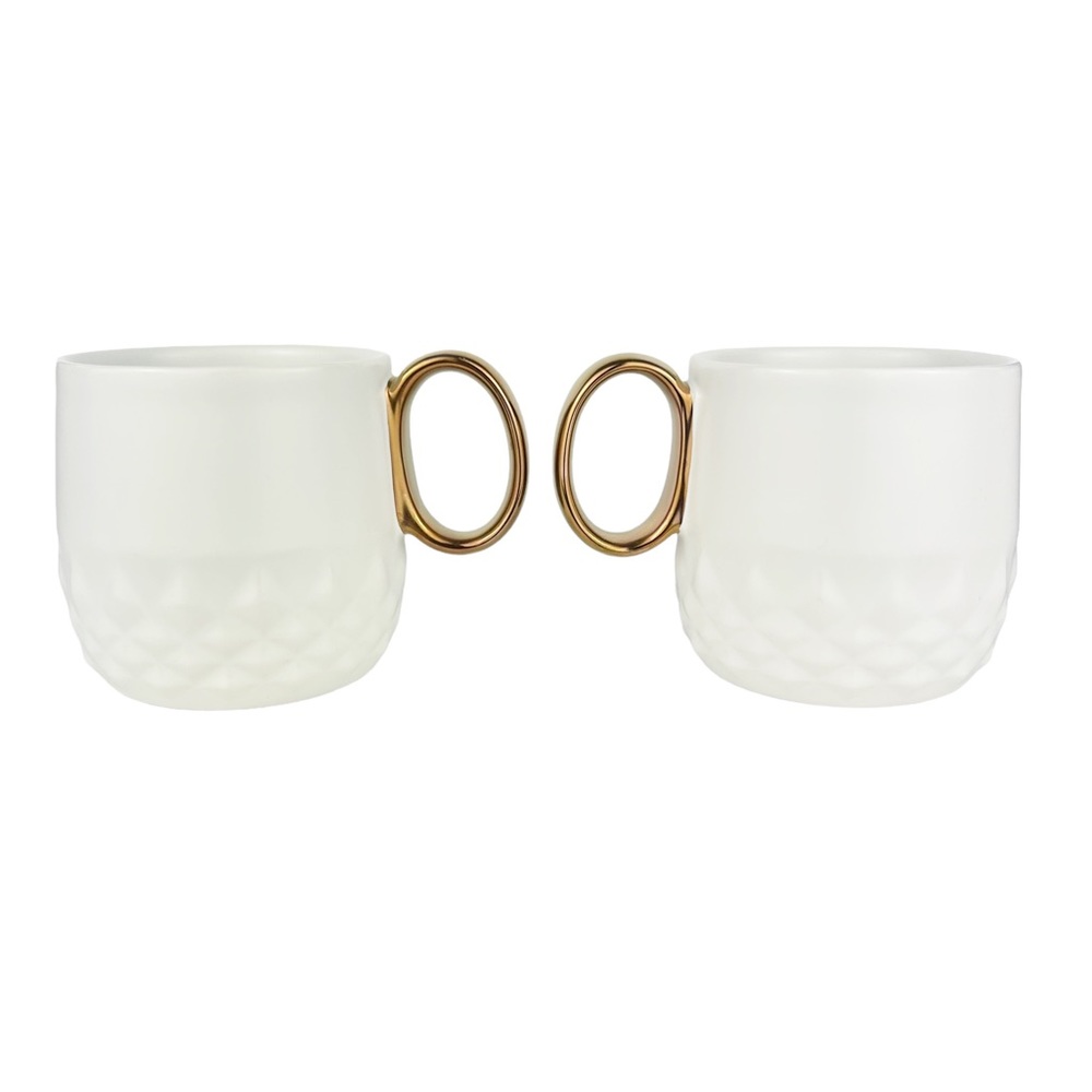 Starbucks | 12oz Jewel Diamond Embossed Hobnail Gold Handle Coffee Tea Mug Set